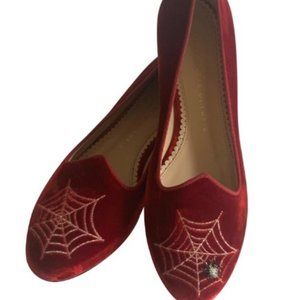 Charlotte Olympia Velvet Flats Red Spider Sz 37